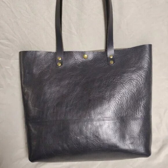 ❤️NELL HARPER England Black Leather Shopper Errand Bag Purse - Picture 3 of 9